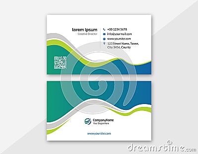 Colored Green and Blue Waves Business Card Vector Illustration