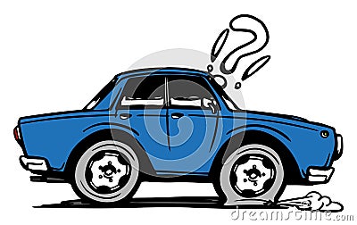 Colored hand drawn car with a flat tire Vector Illustration