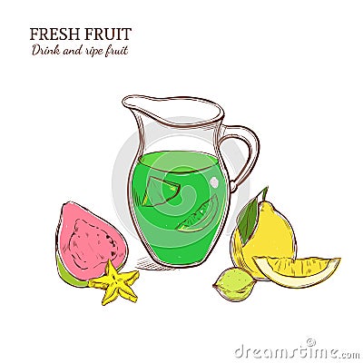 Colored Hand Drawn Exotic Lemonade Concept Vector Illustration