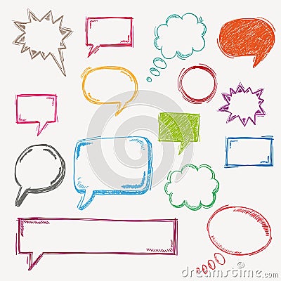 Colored Handdrawn Speech Bubble Set Vector Illustration