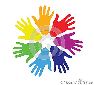 Colored hands in a circle Vector Illustration