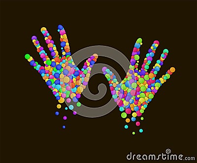 Colored hands created from the multicolored colored rounds, emotional life comcept, emotions series,colored hand Vector Illustration