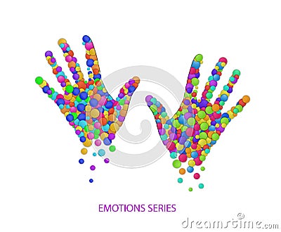 Colored hands created from the multicolored colored rounds, emotional life comcept, emotions series, Vector Illustration