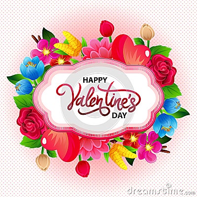 Colored happy valentine`s day card Vector Illustration