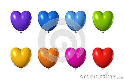 Colored heart shape balloons set isolated on white Stock Photo