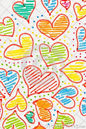 Colored hearts drawn on a sheet Stock Photo