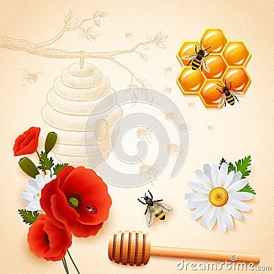 Colored Honey Composition Vector Illustration