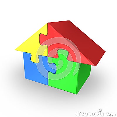 Colored house puzzle. Cartoon Illustration