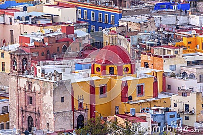 Colored Houses Iglesia de San Roque Guanajuato Mexico Stock Photo