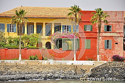 Colored houses on the Island of Goree, Senegal Stock Photo