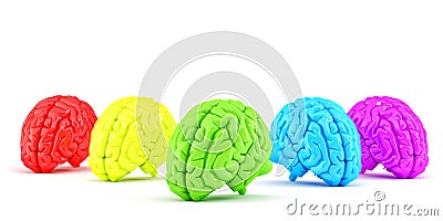 Colored human brains. Creative concept. Isolated. Contains clipping path Stock Photo