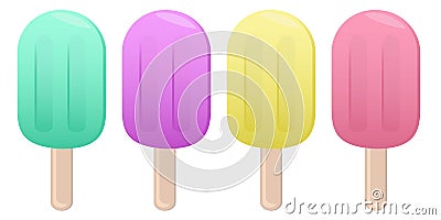 Colored ice cream on a stick, eskimo, popsicles, vector set of elements Vector Illustration