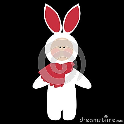 Colored icon baby child in Bunny costume. template stickers Vector Illustration