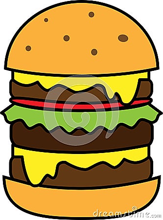 Colored icon big burger with salad and cheese and cutlet Vector Illustration