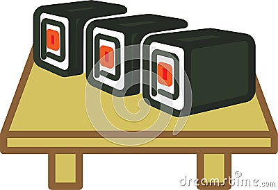 Colored icon sushi with nori in the amount of three pieces on a sushi board Stock Photo