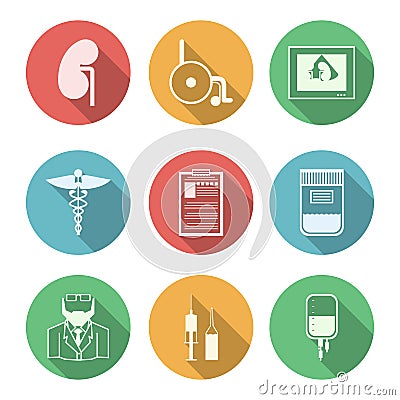 Colored icons for nephrology Vector Illustration