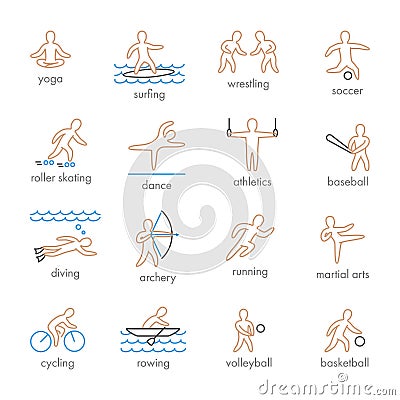 Colored icons of sportsmen on white background. Stock Photo