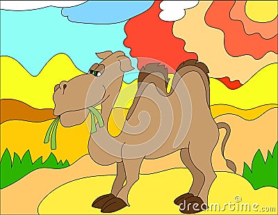 Colored illustration background of a camel Cartoon Illustration