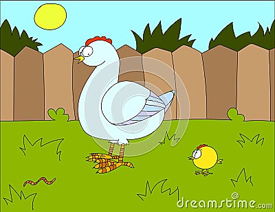 Colored illustration background of a chicken Cartoon Illustration