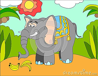 Colored illustration background of an elephant Cartoon Illustration