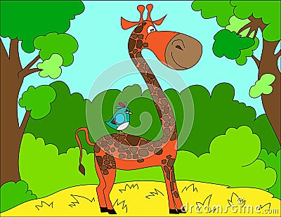 Colored illustration background of a giraffe Cartoon Illustration
