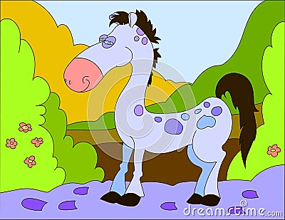 Colored illustration background of a horse Cartoon Illustration