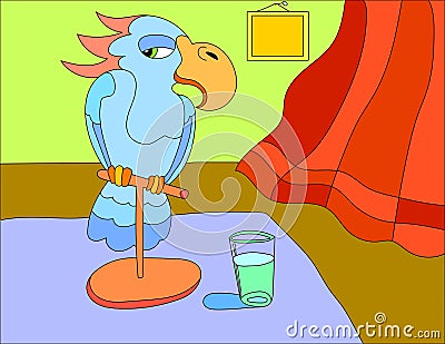 Colored illustration background of a parrot bird Cartoon Illustration