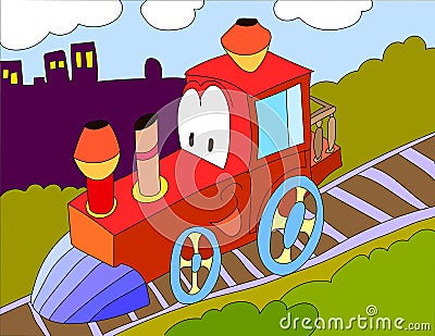 Colored illustration background of a toy train Cartoon Illustration