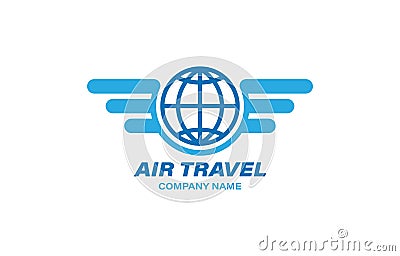 Colored illustration of globe, wings, text on a white background. Vector Illustration