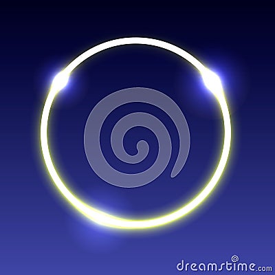 Illustration of a neon glowing circle with highlights on a dark blue background Cartoon Illustration