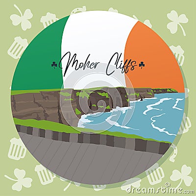 Colored irish sticker with moher cliff landmark Vector Vector Illustration