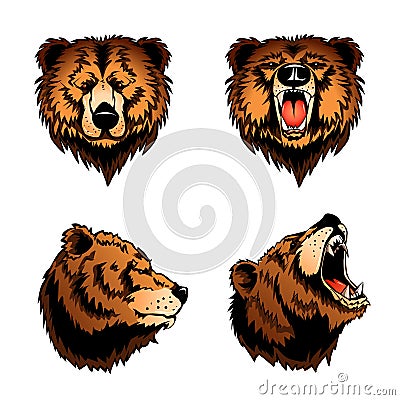 Colored Isolated Bear Heads Vector Illustration