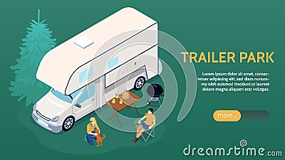 Isometric Trailer Park Horizontal Banner Vector Illustration