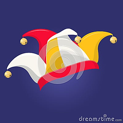 Colored jester hat with bells Vector Illustration