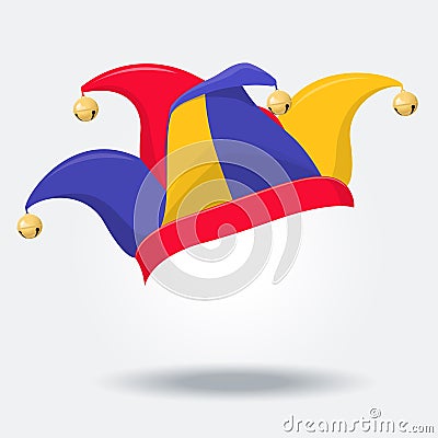 Colored jester hat with bells on white Vector Illustration