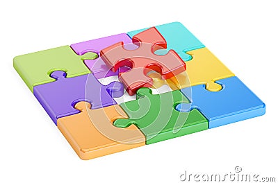 Colored jigsaw puzzle, 3D Stock Photo