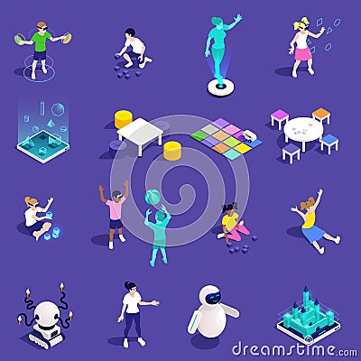 Colored Kindergarten Isometric Icon Set Vector Illustration