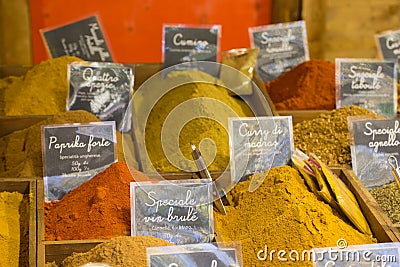 Colored kitchen spices powder Stock Photo