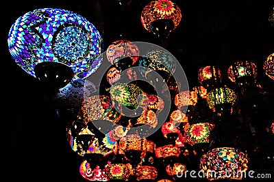 Colored lanterns in a lamp shop Stock Photo