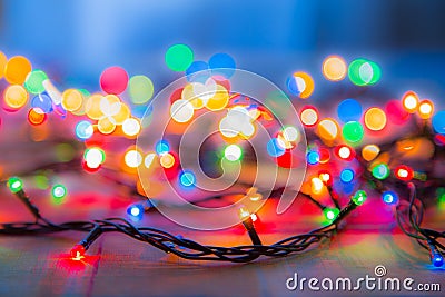 Colored lights Christmas garlands. Colorful abstract background Stock Photo