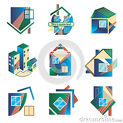 Colored logos in the form of houses Vector Illustration