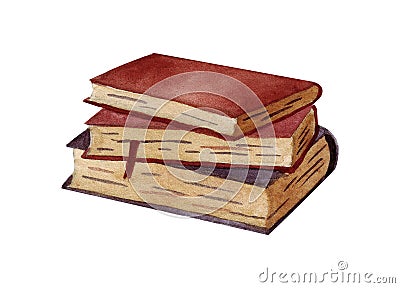 Colored lying stack of old books, bible. Watercolor hand drawn illustration, isolated on white background. Orthodox Cartoon Illustration