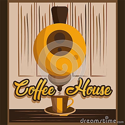 Colored machine with a coffee cup Coffee premium house Vector Vector Illustration
