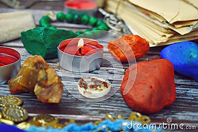 Colored magic stones. Fortune-telling background. Magic and amulets Stock Photo