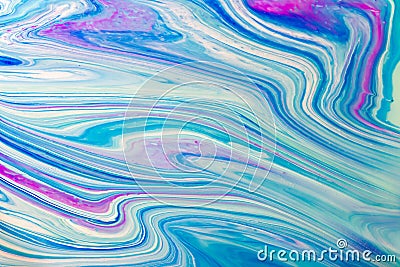 White, blue and purple color marble mixed ink abstraction. Stock Photo