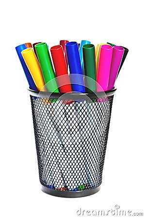 Colored markers in a cup. Stock Photo