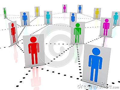 Colored men in social network map Stock Photo