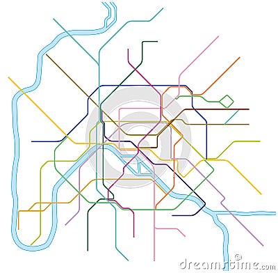 Colored metro vector map of Paris, France Stock Photo