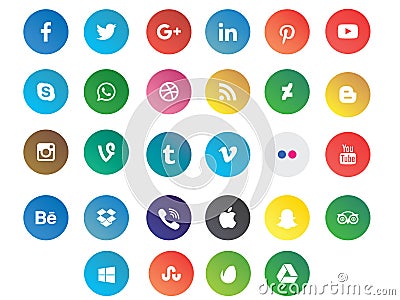 Colored modern social media icons Vector Illustration