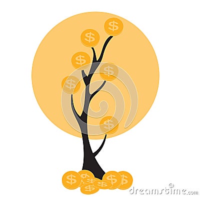 Colored Money Tree, Dependence of Financial Growth Flat Concept. Vector Illustration